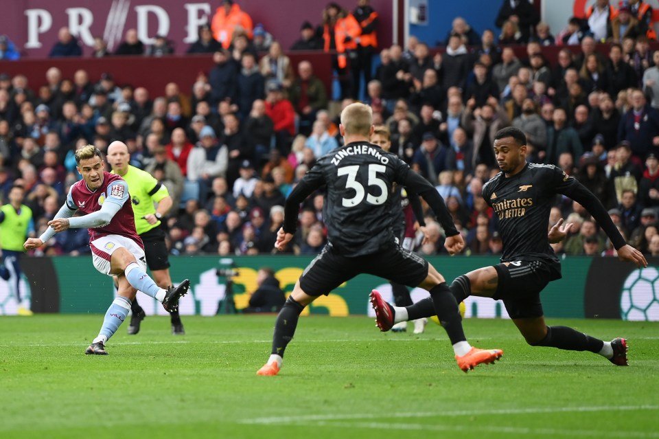 Philippe Coutinho restored Villa's lead after Bukayo Saka's equaliser