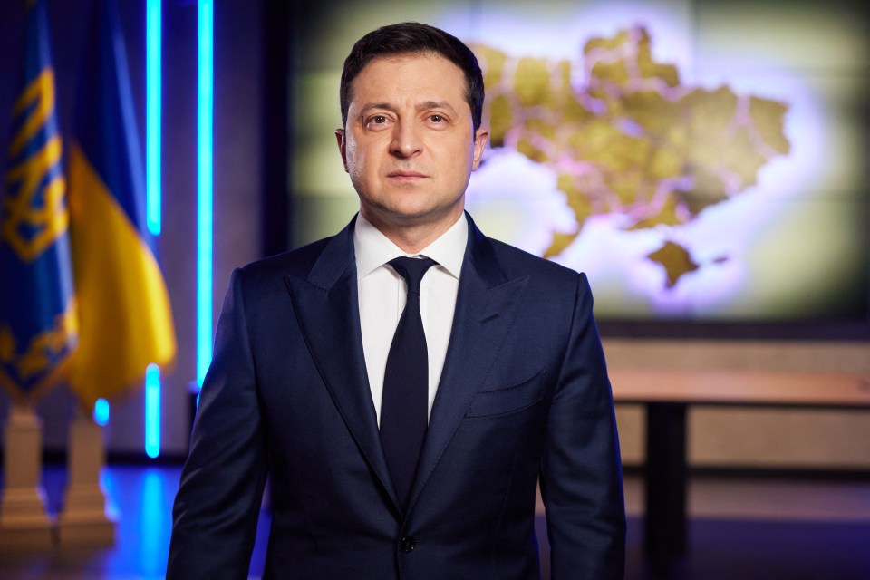 Volodymyr Zelensky - wearing a suit and tie - during his TV address days before the invasion