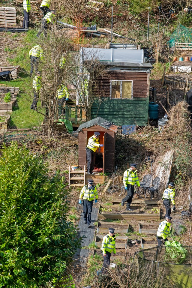 Dozens of officers comb an allotment as they search for the missing newborn