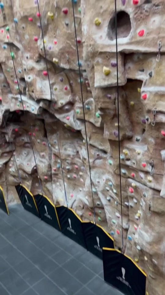 The luxury gym has its own climbing wall