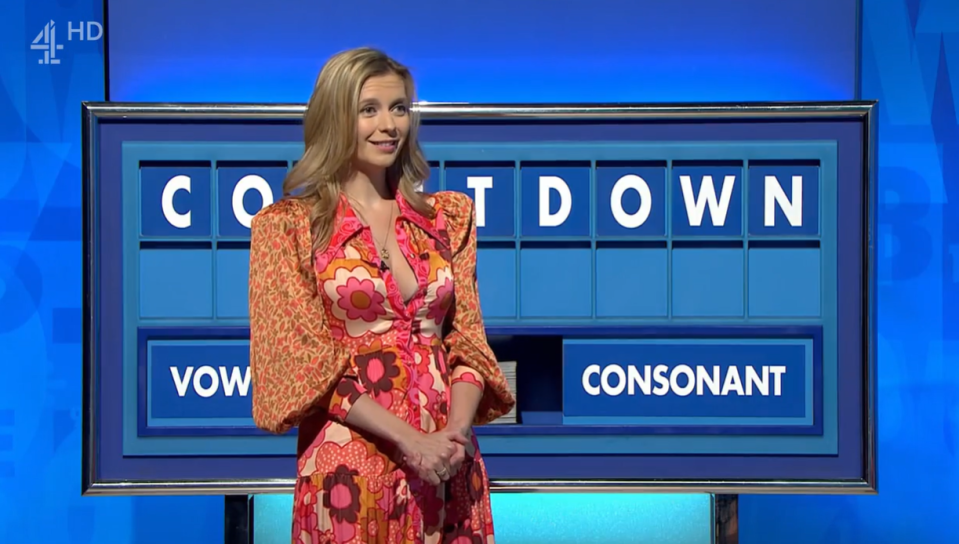 Rachel Riley dazzled Countdown viewers in a low-cut dress as she brought the glam to the Channel 4 show today