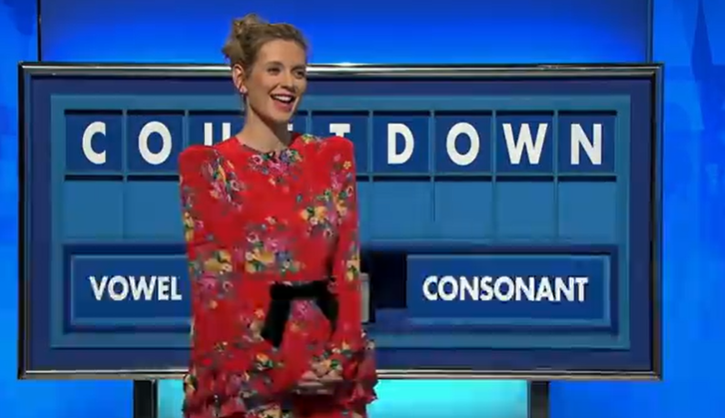 Rachel Riley dazzled Countdown viewers in a striking red mini dress today