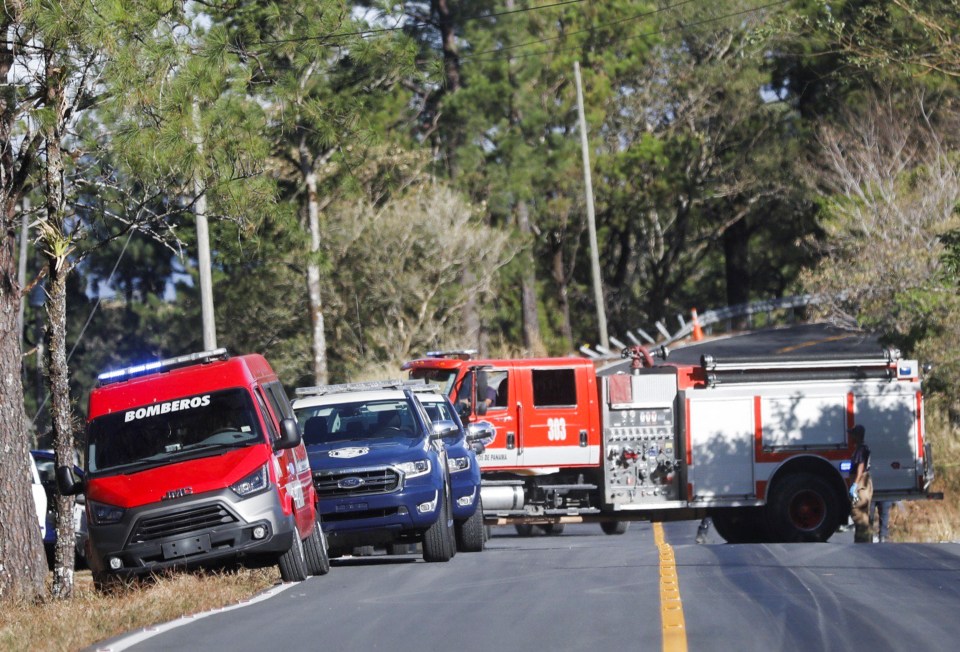 Police, ambulances and fire trucks are on the scene to help the injured survivors