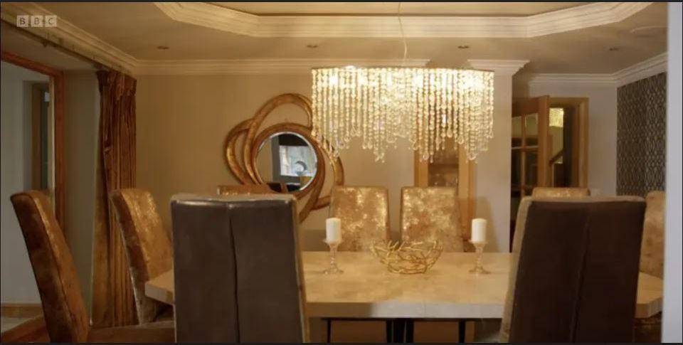 A dining room clad in gold features in Hatton's mansion