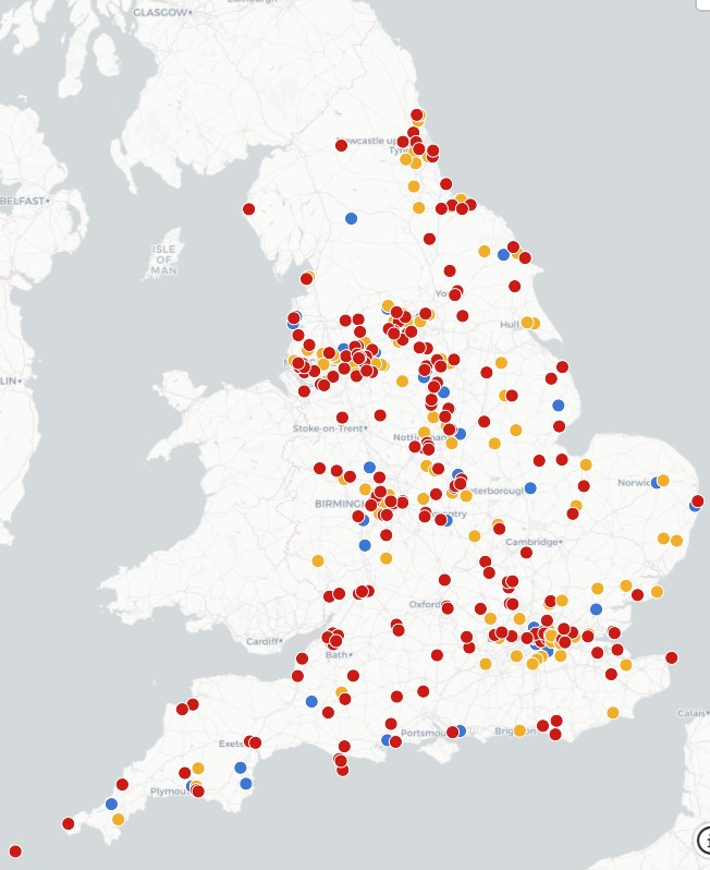 Interactive map shows almost 400 secondary schools have been rated as Inadequate or worse by the government's education watchdog