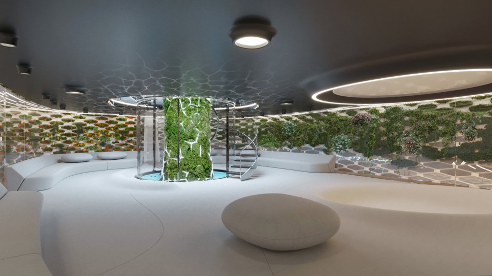 The 'Tree of Life' hydroponic garden provides fresh food and air purification