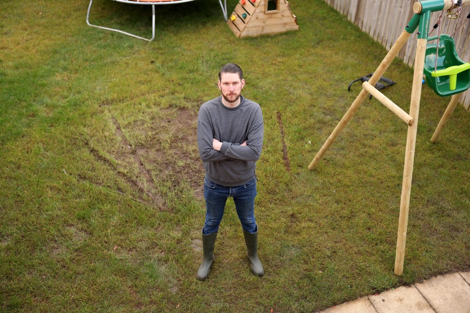 Anthony has been left with a garden submerged in 'stagnant' and 'horrible dirty muddy water'