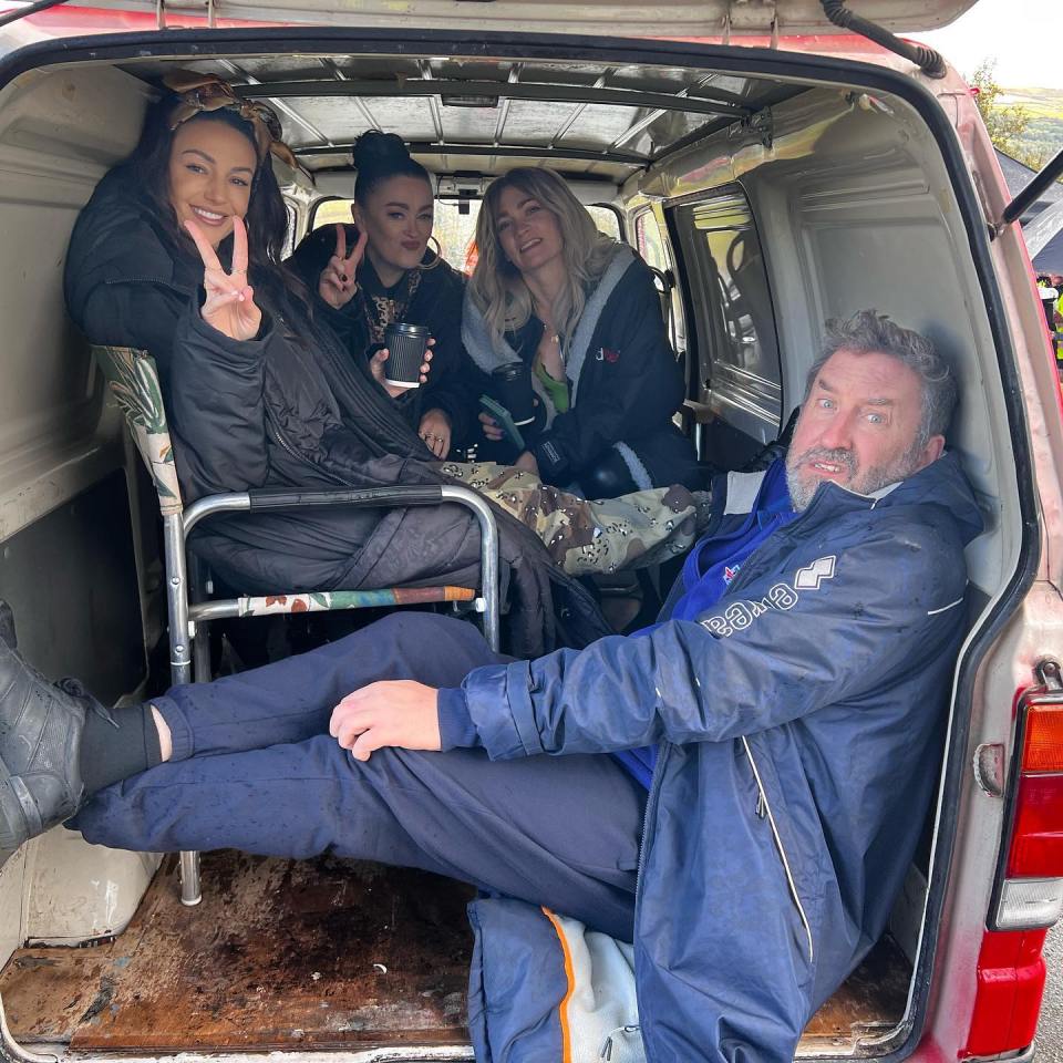 Michelle Keegan cosied up to her co-stars in the back of a van