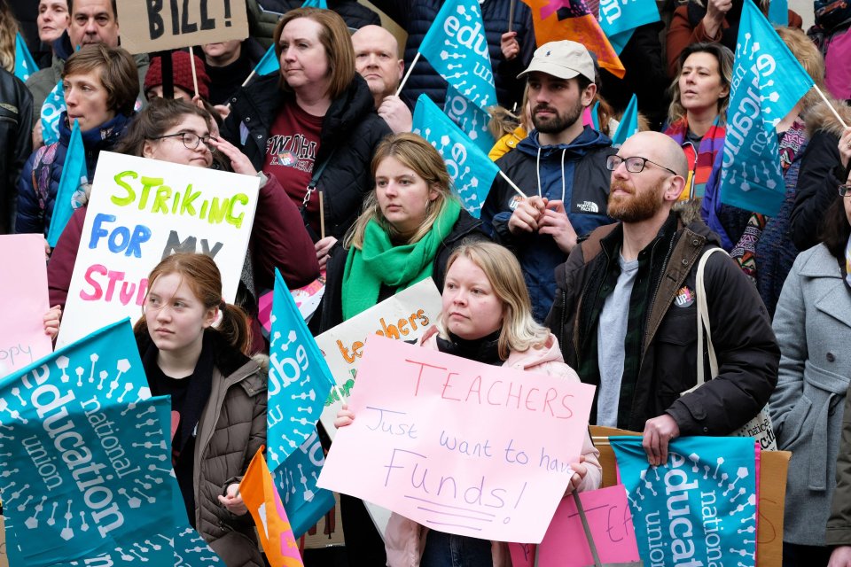 Teachers in Gloucester city centre protested for pay rises as strikes took place across England and Wales today