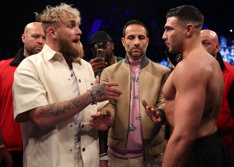 Jake Paul and Tommy Fury facing off ahead of their fight