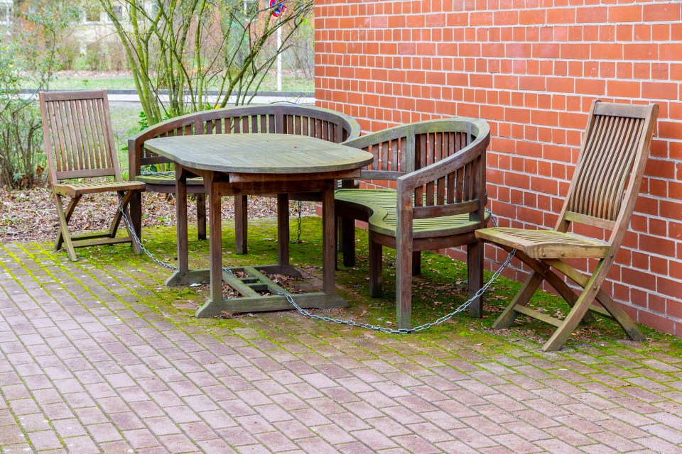 Clearing the patio of furniture and allowing natural sunlight to reach it is a simple and effective way to prevent moss and algae growth