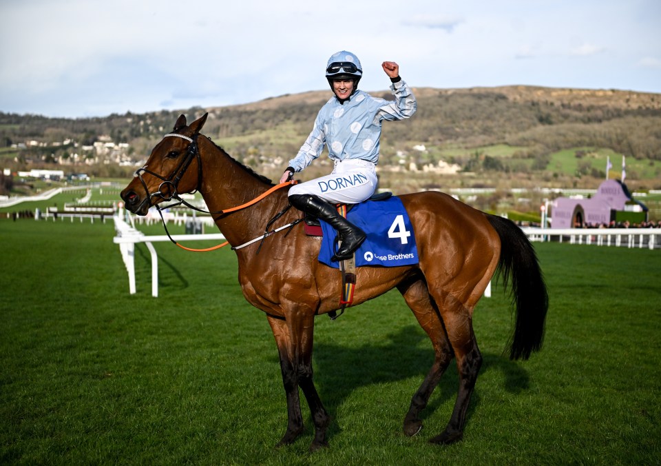 Blackmore celebrates after winning the Mares' Hurdle on Honeysuckle