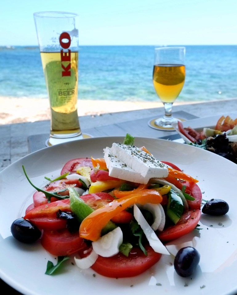 Enjoy a typical Cyprus village salad with peppers, olives and feta cheese