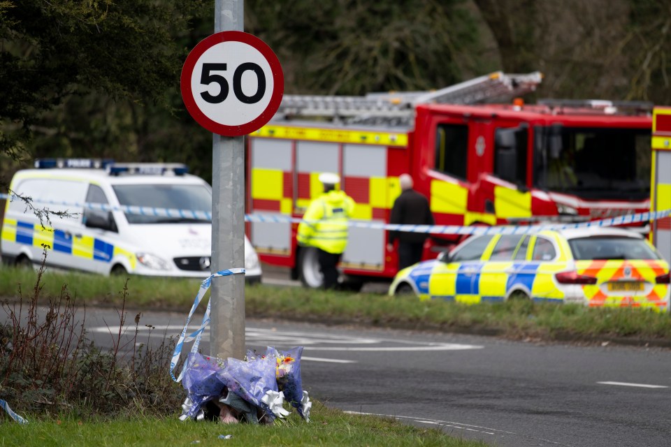 Floral tributes near the scene of the accident