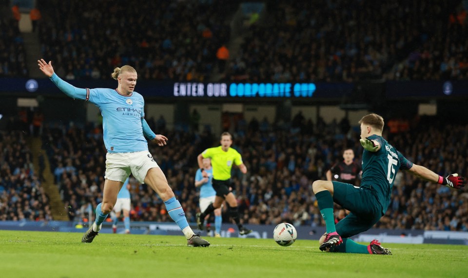 Etihad goal machine Haaland pounces for his first goal on 32 minutes