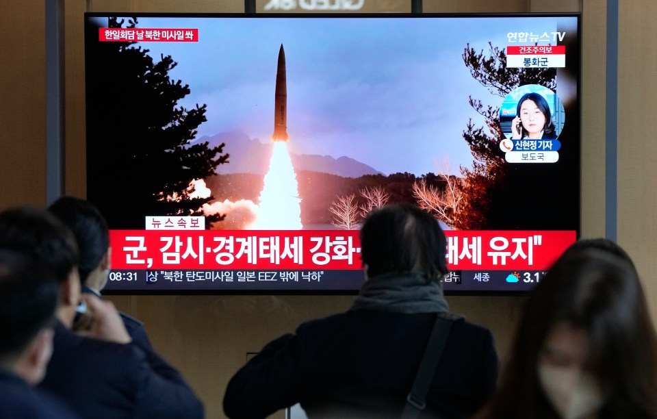 People in Seoul, South Korea watch a report of a North Korean missile launch earlier this month