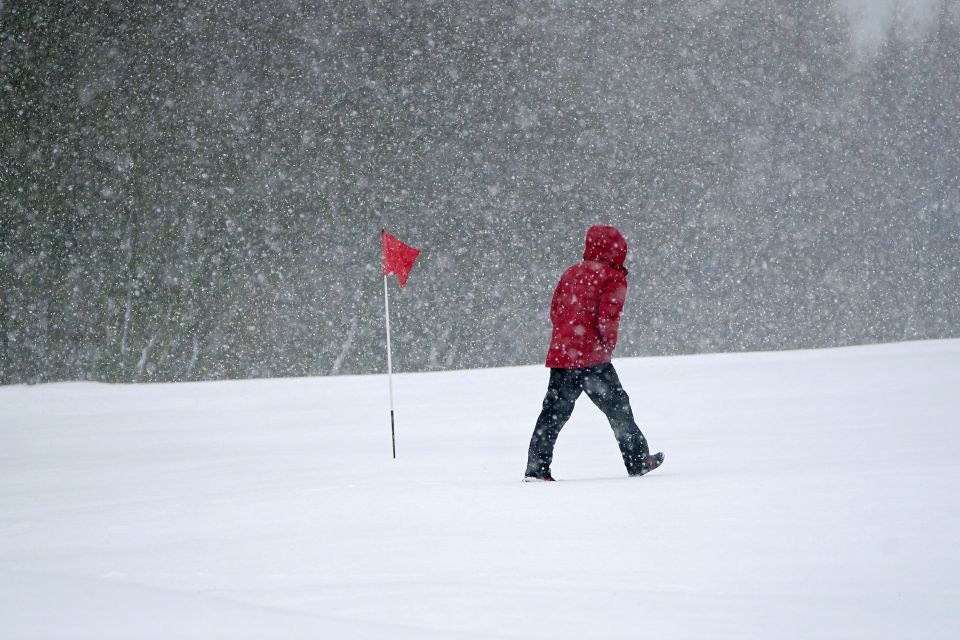 Saddleworth Moor golf course in Uppermill near Oldham was under a blanket of snow