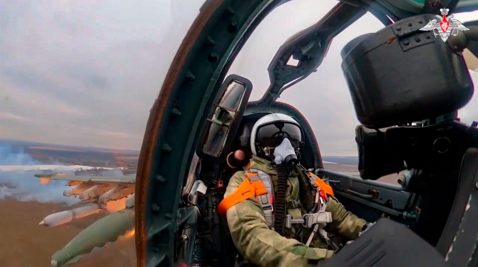 Moments before the Russian pilot makes a lucky escape from his plane