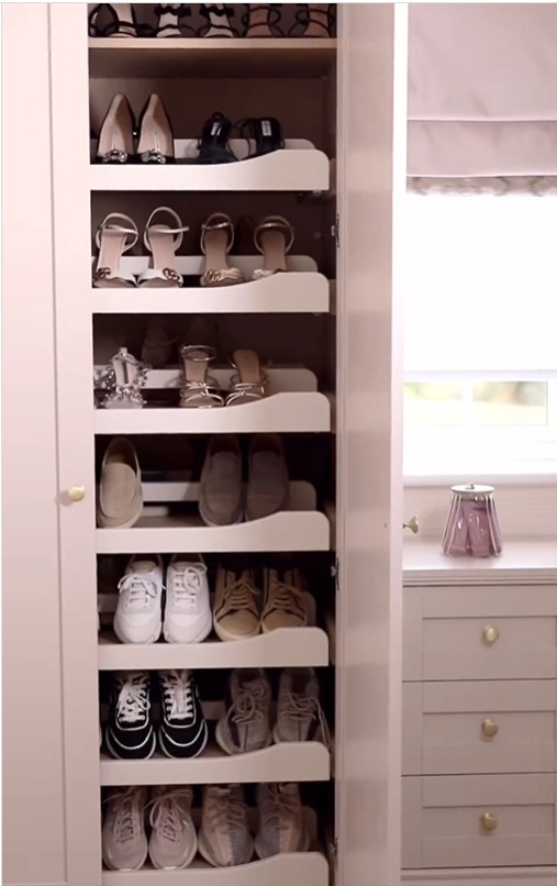 The star's shoes were neatly put away in her bespoke shoe rack