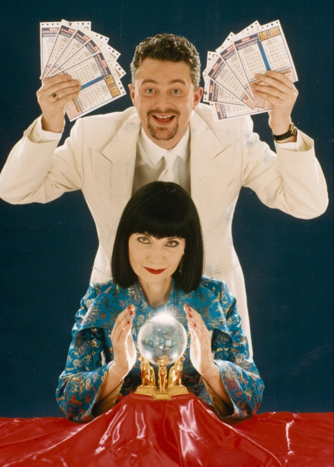 Journalist Brian Flynn, aka  Sir Lenny Lottery, with Mystic Meg