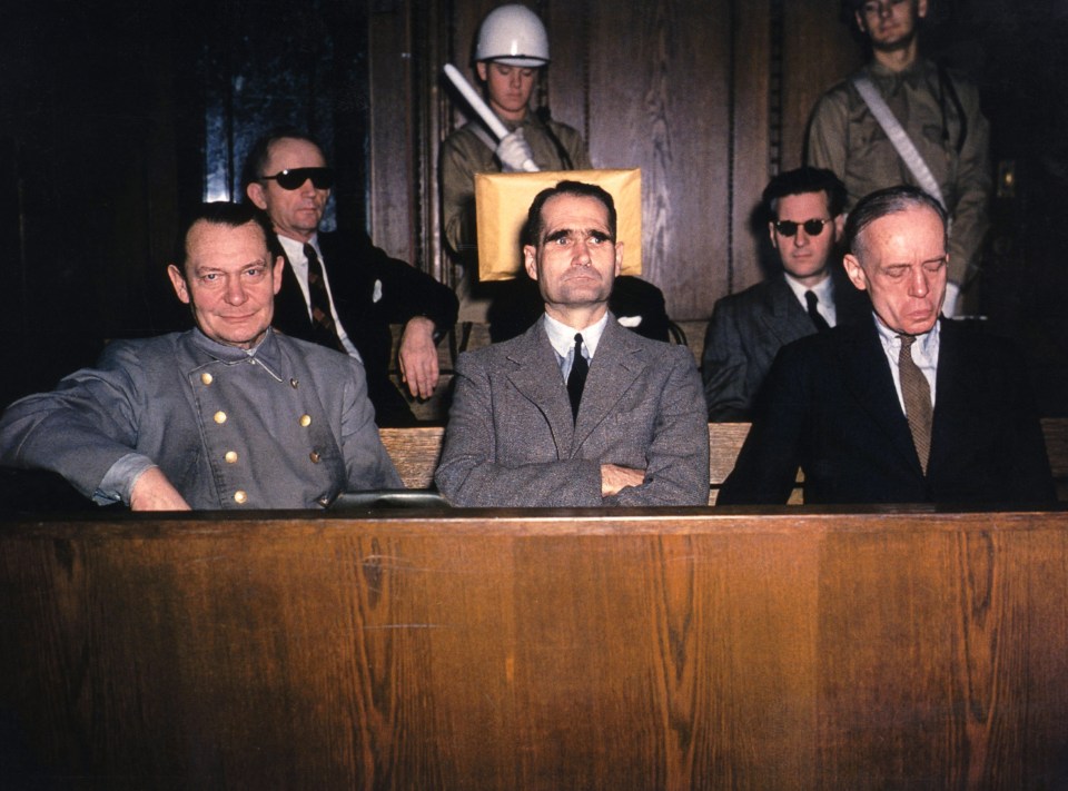 Top Nazis Hermann Goring, Rudolf Hess and Joachim Von Ribbentrop in the dock at Nuremberg