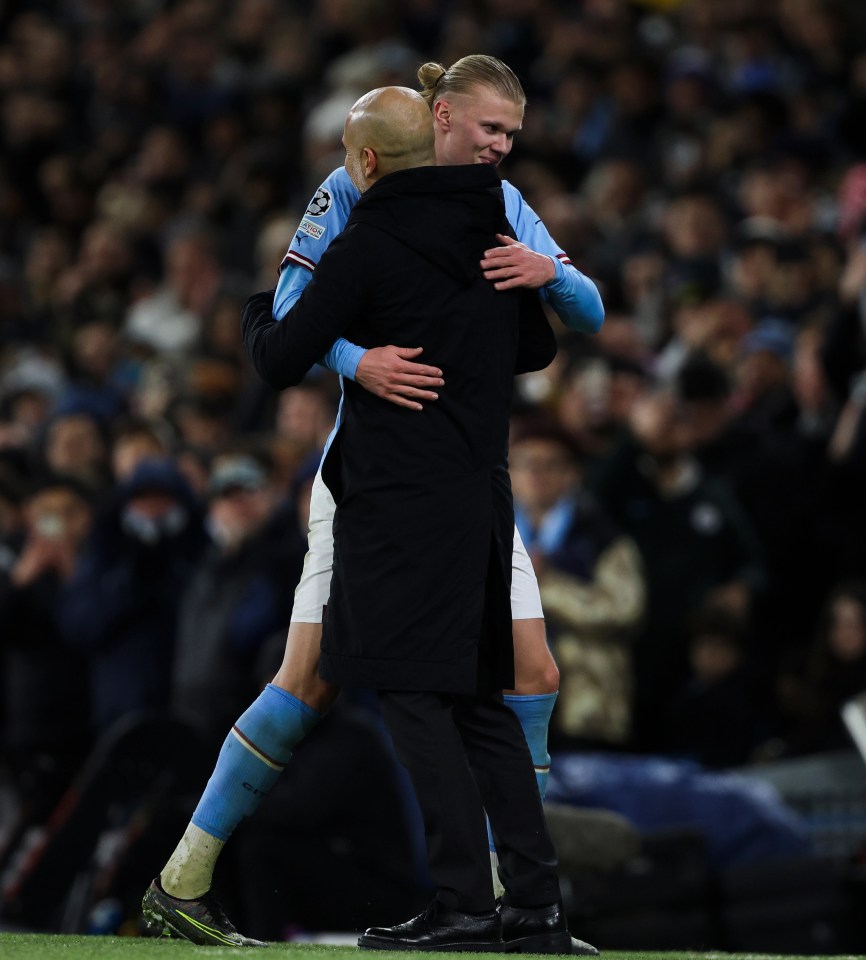 There was a big hug for Haaland from Pep Guardiola when he came off in the second-half