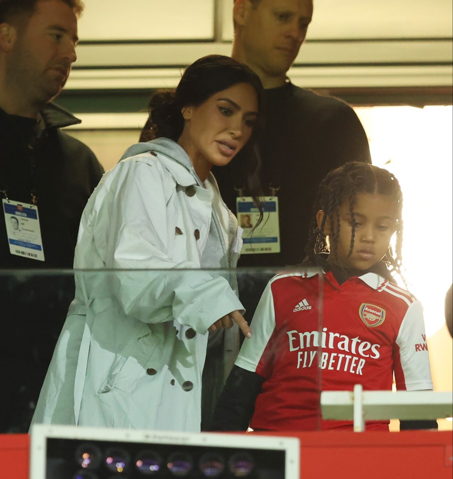 Kim and son Saint were spotted together at the Arsenal match