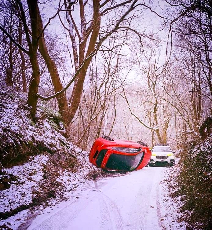 A car overturned in County Durham due to the snow and ice on Causey Arch car park