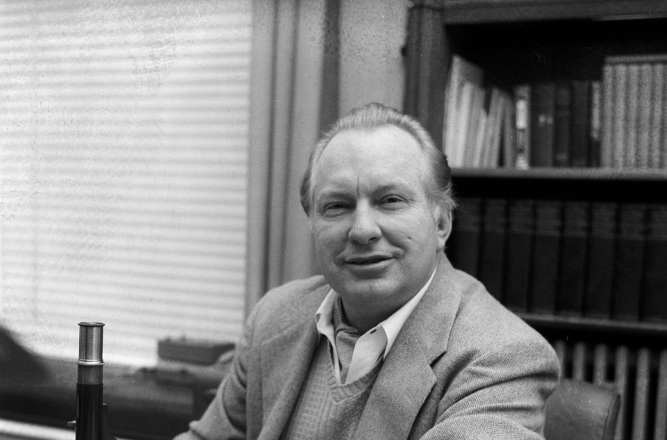 Dr L Ron Hubbard special pictures by Webb, 18.03.1960.
caption reads: 23,064,000,000 years I was a very happy being who with many other strayed to the planet Nostra. All that we had there to show what we were, were little gold identity discs. This a case-history from a book published 21.03.1960 by the Hubbard Association of Scientologists which bids fair to be the most entertaining publication of the year. It is a report on the findings of 42 Scientologists who claim to have discovered evidence of previous lives, by the technique known as "Dianetics" Pictured is Dr Hubbard.