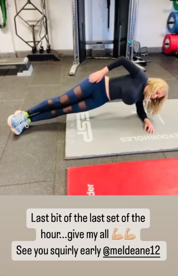 Carol Vorderman flashed her abs as she gave her fans a peak of her workout routine