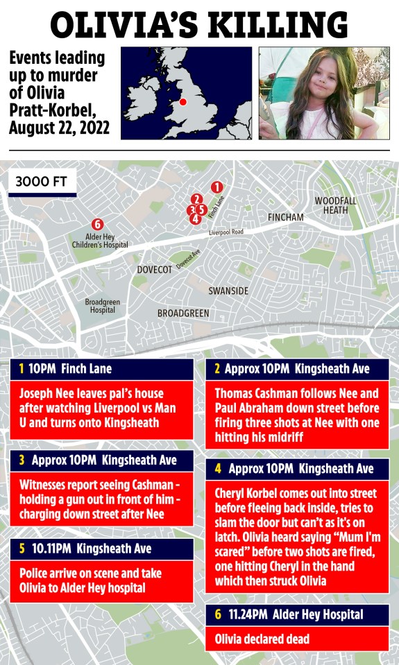 PROSECUTION TIMELINE: A map shows the events the prosecution believe took place in the lead up to Olivia's tragic death in Liverpool