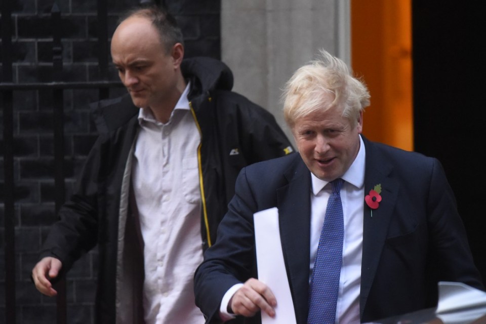 Boris Johnson and Dominic Cummings leave Downing Street in 2019