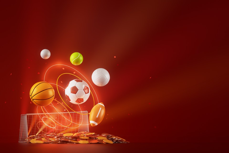 3d sport rendering. background for a sports game. 3d illustration. realistic abstract backdrop. ball object. copy space. tennis soccer basketball golf rugby volleyball elements. neon concept design.