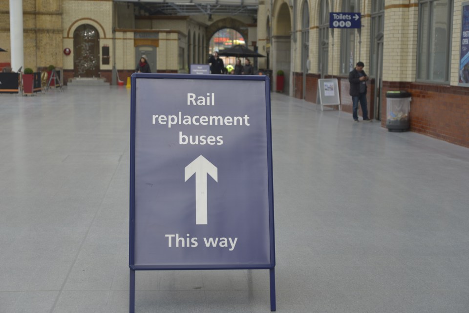 A bus replacement service is a substitute for a train, often when engineering works are taking place