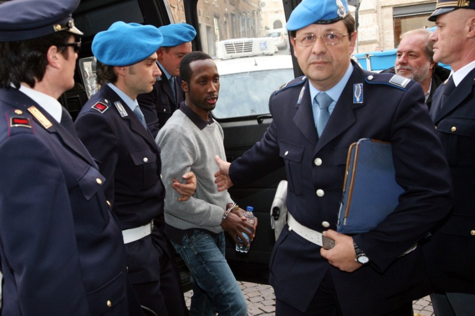  Rudy Guede arrives at the Perugia courthouse for the sitting of his appeal against the sentence he received in the Meredith Kercher murder trial in 2009