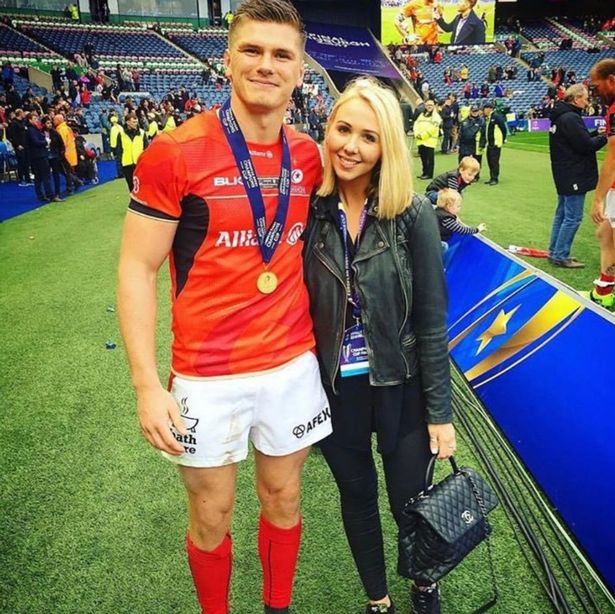 Owen Farrell and his wife Georgie after a Saracens game