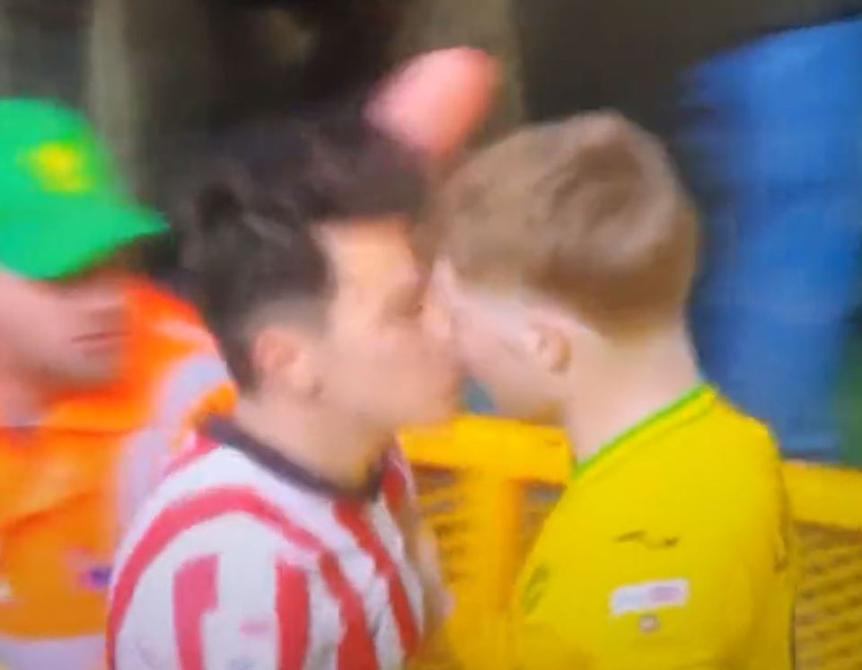 The defender wound up his opponent with the cheeky peck