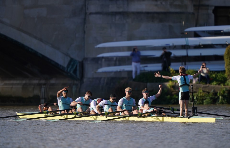 Cambridge men's crew celebrate after a dominant win