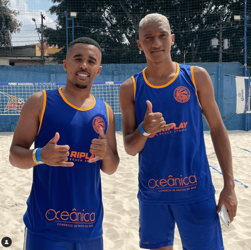 Felipe Lima, right, makes a living out of being a Richarlison lookalike - teaming up here with a Gabriel Jesus doppelganger