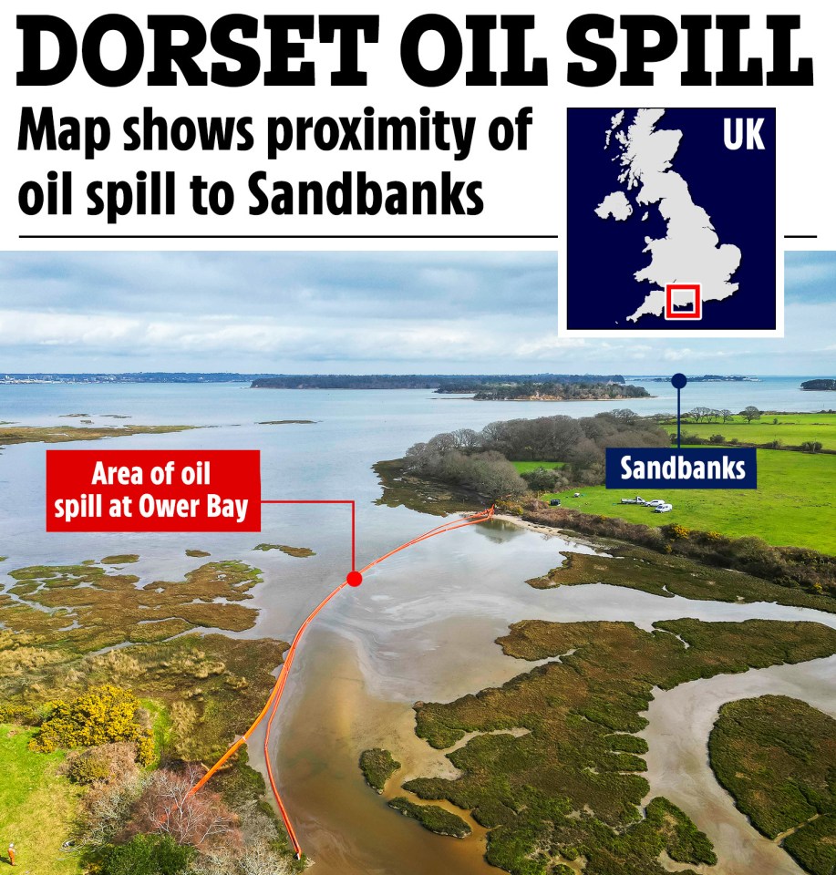 Map shows proximity of oil spill to Sandbanks in Poole