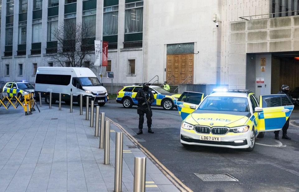 A heavy police presence outside Manchester Crown Court ahead of Cashman's trial