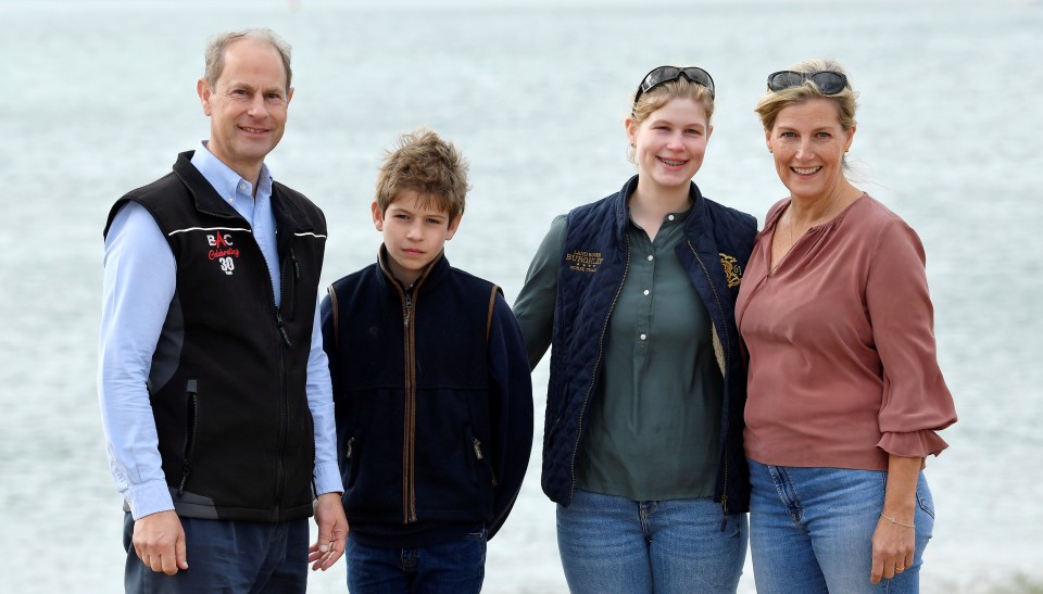 Prince Edward and Sophie, Countess of Wessex pose with their children Louise and James