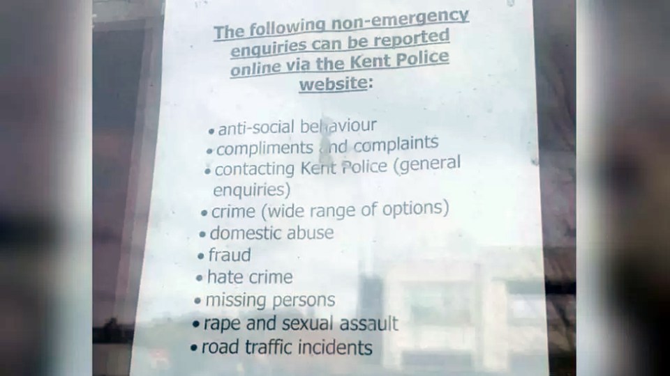 Kent Police listed rape and sexual assault as a non-urgent crime