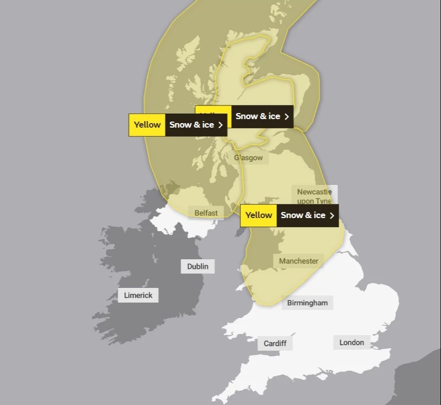 Three yellow weather warning were released covering swathes of the UK