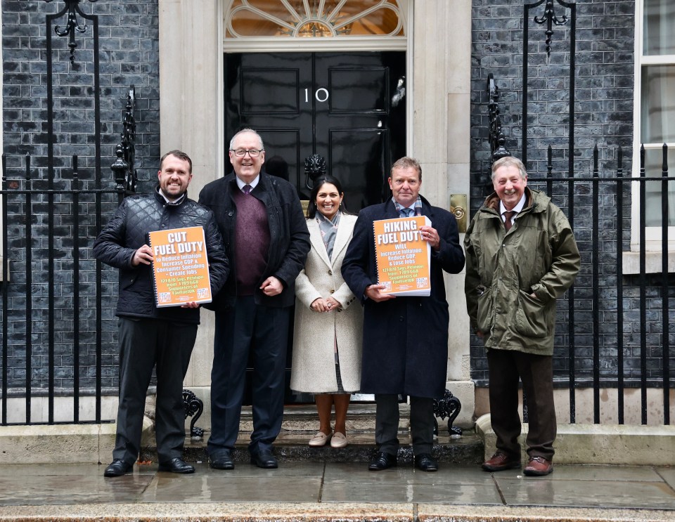 Priti Patel leads MPs and campaigners as they hand in a petition begging Jeremy Hunt not to raise fuel duty