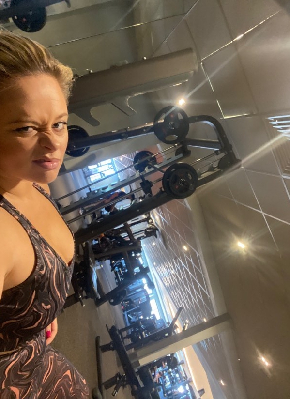 Emily Atack didn't look impressed to be in the gym