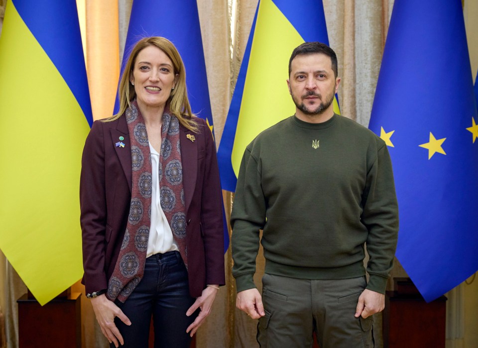 President Volodymyr Zelensky with Roberta Metsola, the President of the European Parliament