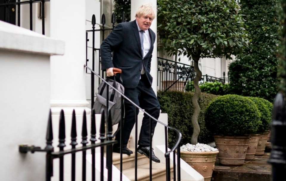 The ex-PM leaving his house this morning ahead of his bombshell partygate evidence dossier being published online