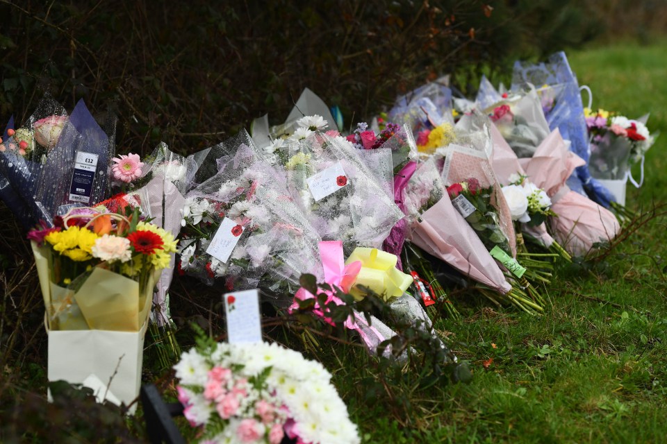 Floral tributes left at the scene off the A48 near Newport, Wales