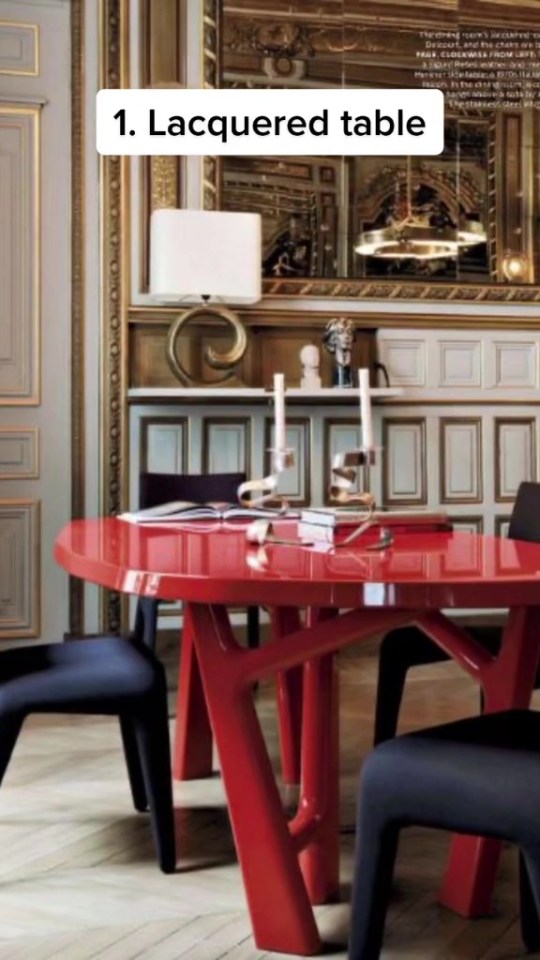 Amongst Danielle's list of items to avoid is a lacquered table